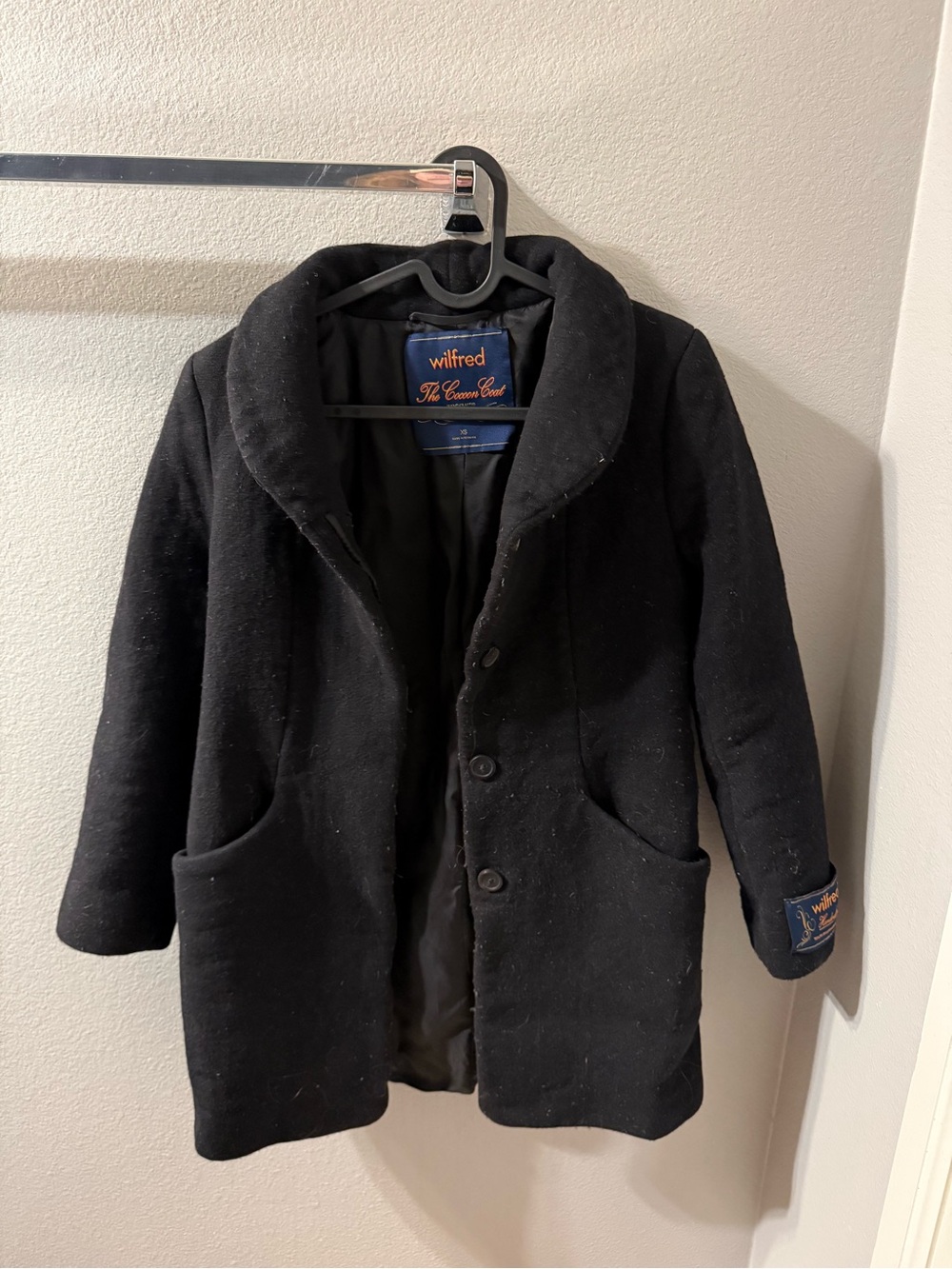 Wilfred Black Rounded-Collar Wool Coat